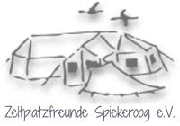 Das Logo des Vereins Zeltplatzfreunde Spiekeroog e.V. zeigt 2 Zelte und darüber hinweg fliegende Gänse